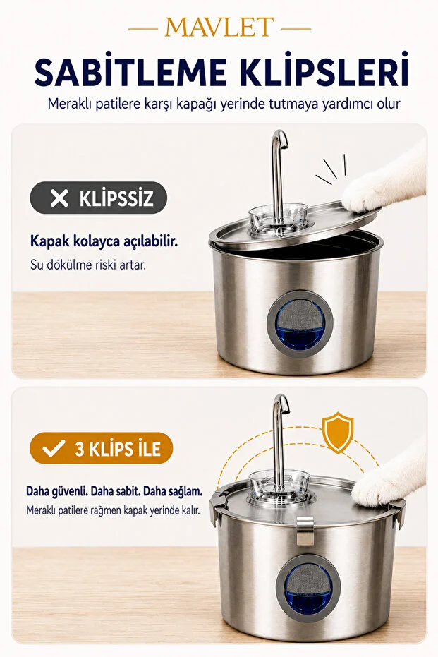 3.2L Paslanmaz Çelik Otomatik Evcil Hayvan Su Sebili + 6 Filtre Seti (USB Girişli, Adaptör İçermez) 3.2L Paslanmaz Çelik Otomatik Evcil Hayvan Su Sebili + 6 Filtre Seti (USB Girişli, Adaptör İçermez)